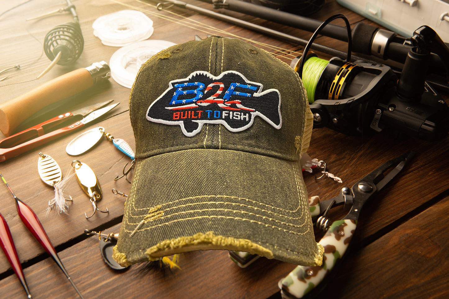 Built to Fish / Distressed Snapback Cap with B2F Patch