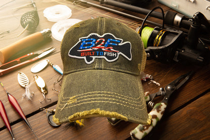 Built to Fish / Distressed Snapback Cap with B2F Patch